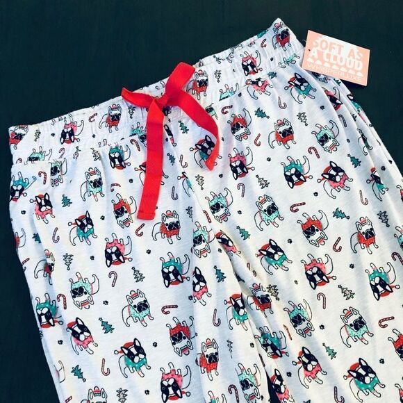 Christmas Frenchie Boston Terrier Dog Holiday Jogger PJ Lounge Pants - Picture 2 of 4